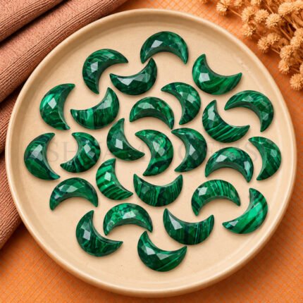 Malachite Faceted Moon Gemstone 17mm