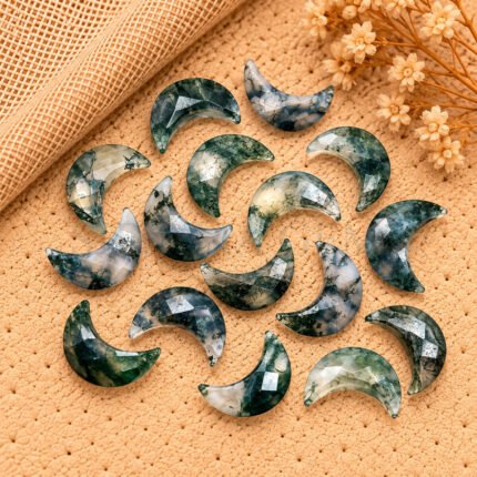 Moss Agate Faceted Moon Gemstone 17mm