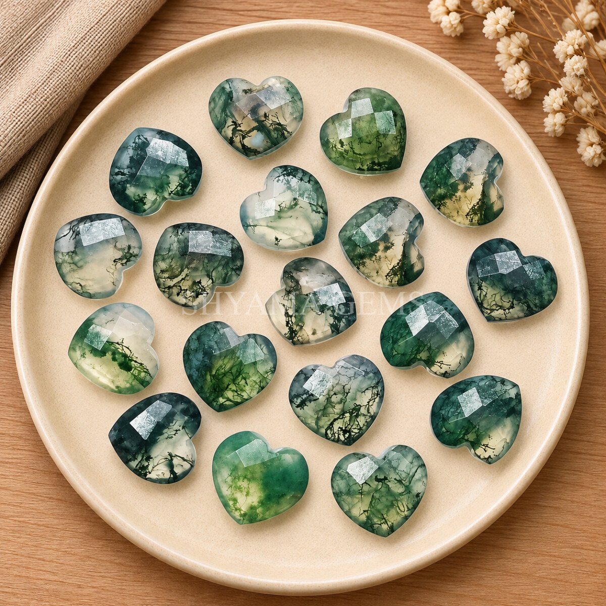 Moss Agate Heart Faceted 10mm Loose Gemstone Moss Agate Heart Faceted 10mm Loose Gemstone