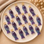 Multi Fluorite Fish Inlay Pendant 25x8mm