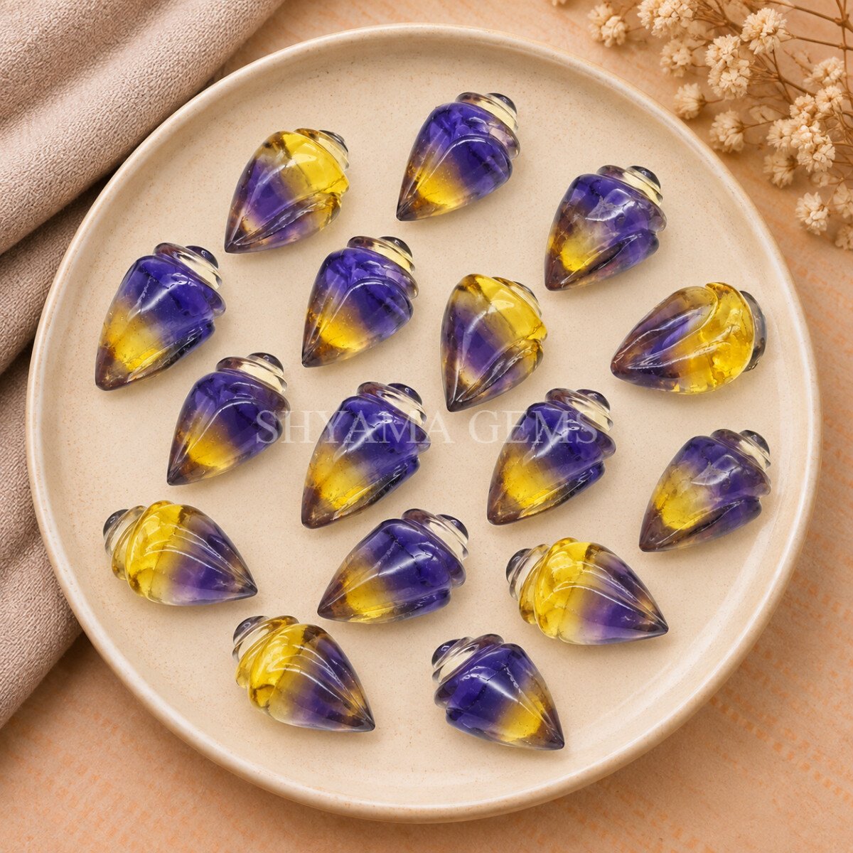 Multi Fluorite Conch Shell Carved Gemstone 18×10mm Multi Fluorite Conch Shell Carved Gemstone 18×10mm