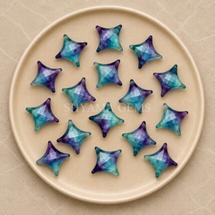 Multi Fluorite Carved Ninja Star Loose Gemstone 15mm