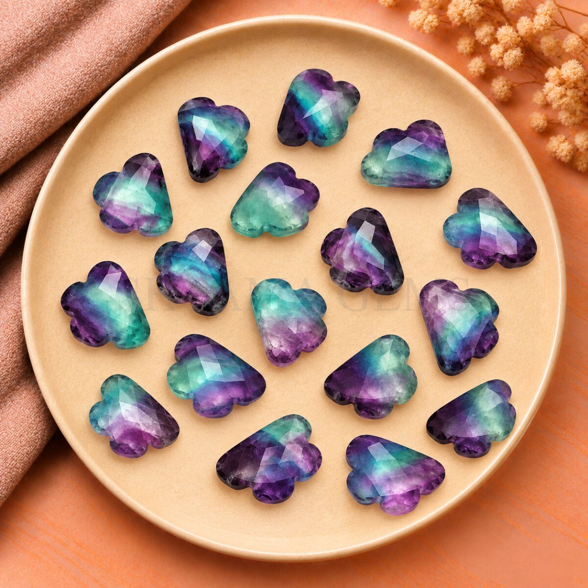 Multi Fluorite Cloud Shape Carved Loose Gemstone 12mm Multi Fluorite Cloud Shape Carved Loose Gemstone 12mm