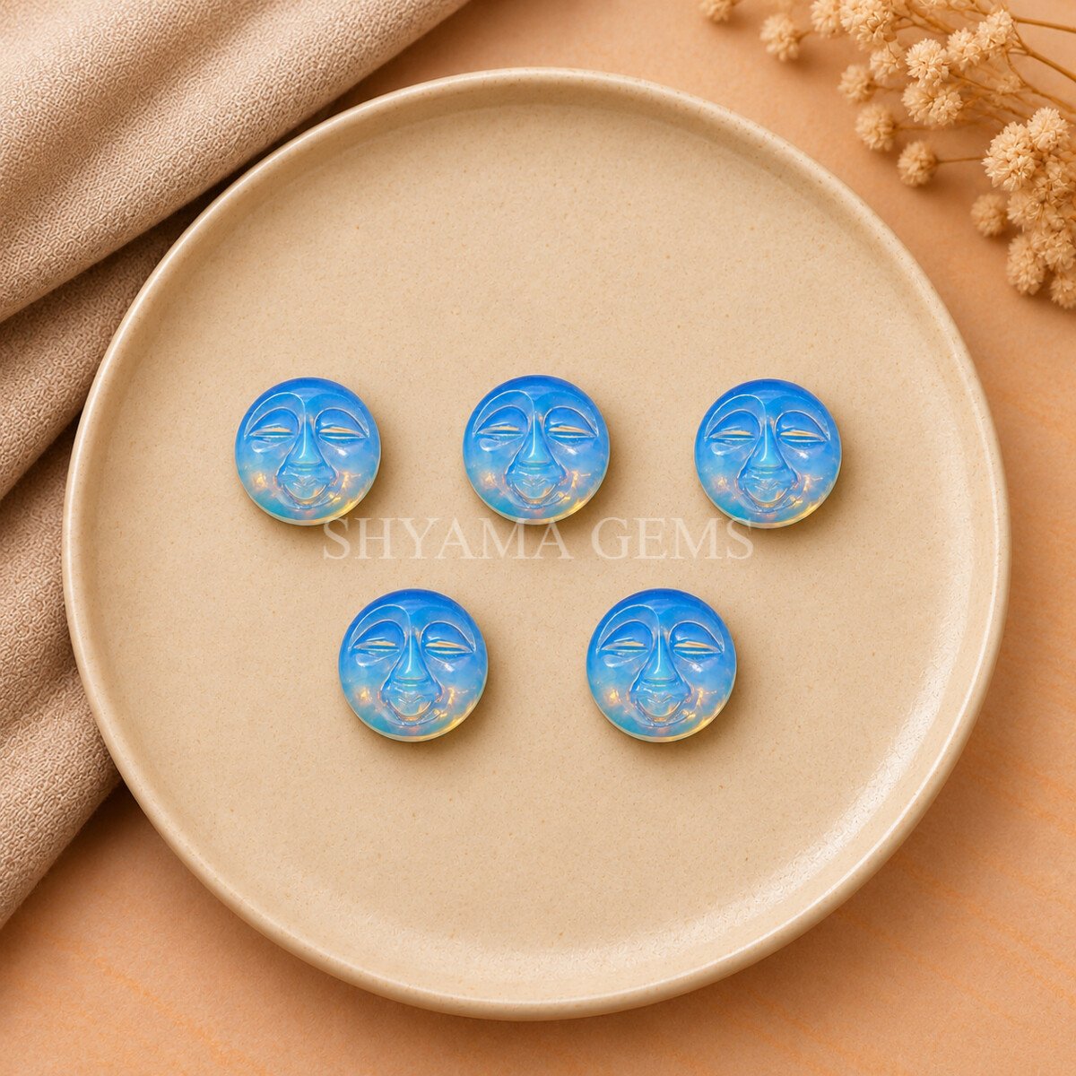 Opalite Full Moon Face Carved Loose Gemstone 15mm Opalite Full Moon Face Carved Loose Gemstone 15mm