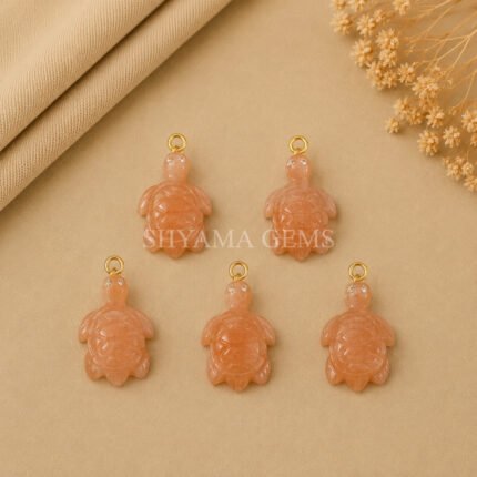 Peach Moonstone Turtle Carved 18mm Gemstone Pendant