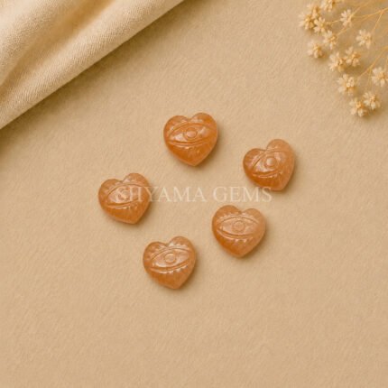 Peach Moonstone Carved Evil Eye Heart Loose Gemstone 12mm