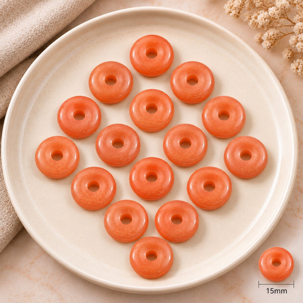 Peach Sunstone Donut Gemstone 15mm Peach Sunstone Donut Gemstone 15mm