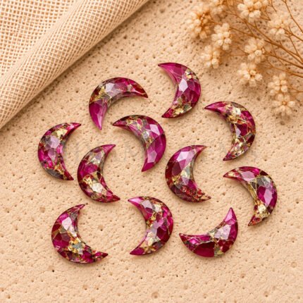 Pink Copper Turquoise Faceted Moon Gemstone 17mm