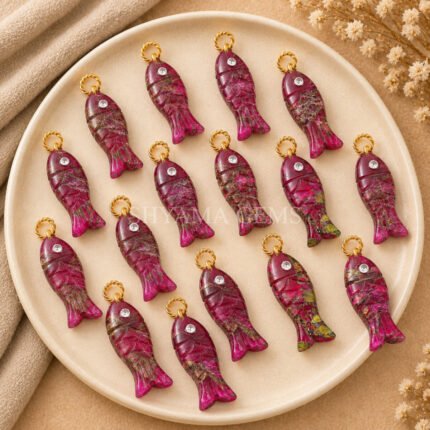 Pink Copper Turquoise Fish Inlay Pendant 25x8mm