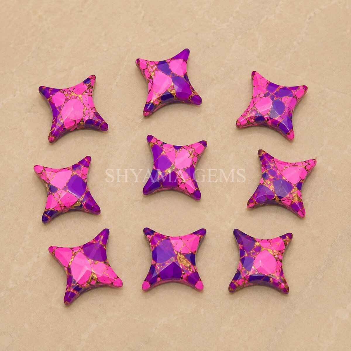 Pink Purple Copper Turquoise Carved Ninja Star Loose Gemstone 12mm Pink Purple Copper Turquoise Carved Ninja Star Loose Gemstone 12mm