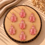 Pink Strawberry Quartz Turtle Carved 18mm Gemstone Pendant