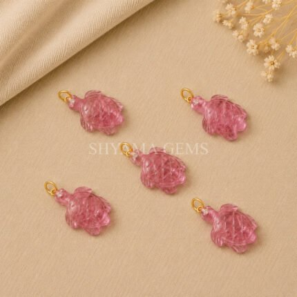 Pink Strawberry Quartz Turtle Carved 18mm Gemstone Pendant