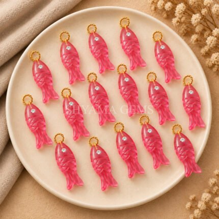 Pink Tourmaline Fish Inlay Pendant 25x8mm