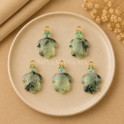 Prehnite Turtle Carved 18mm Gemstone Pendant