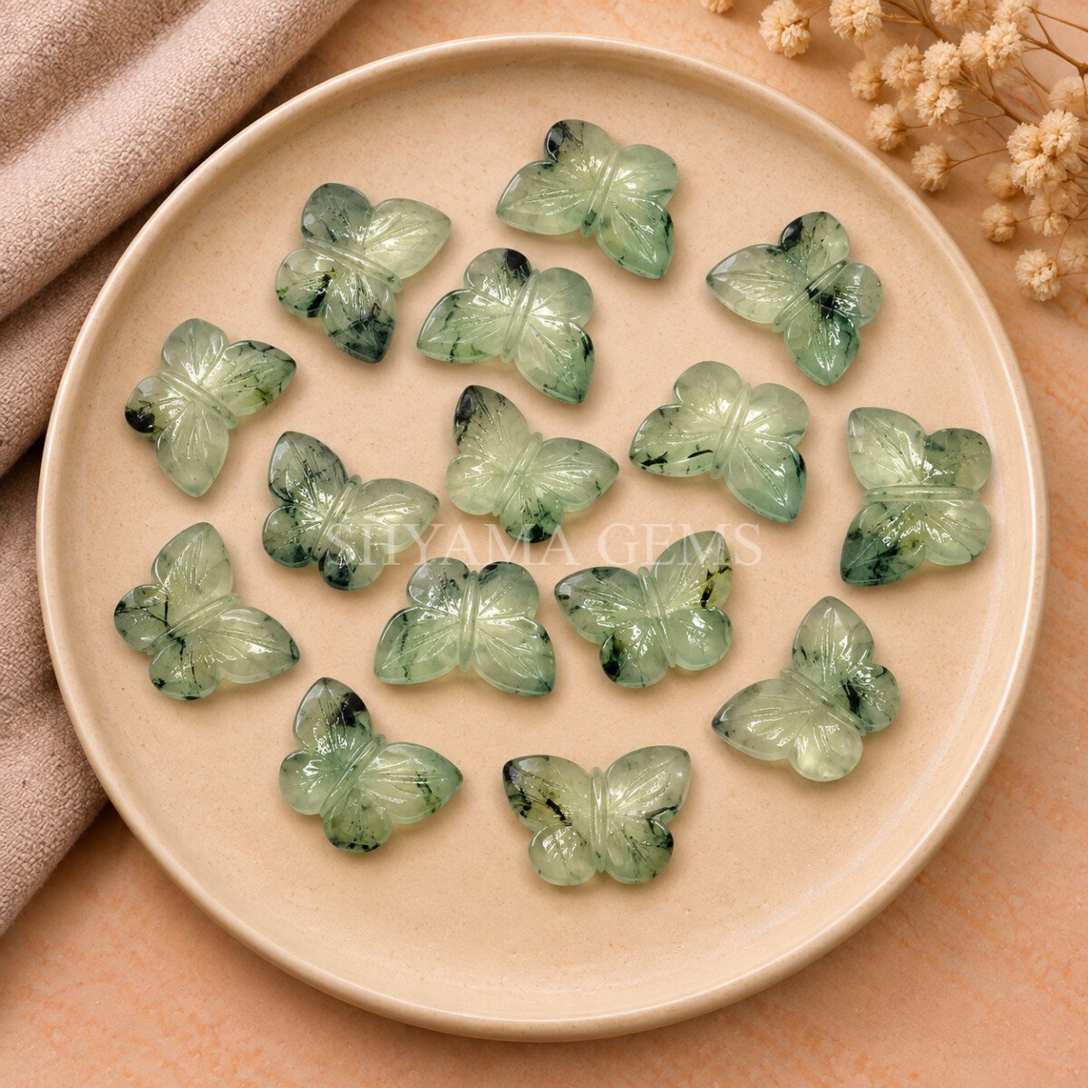Prehnite Hand Carved Butterfly Gemstone 13mm Prehnite Hand Carved Butterfly Gemstone 13mm
