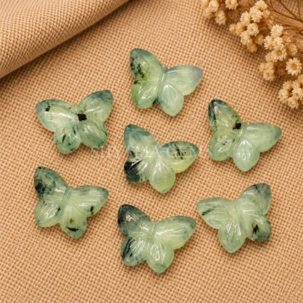 Prehnite Hand Carved Butterfly Gemstone 13mm