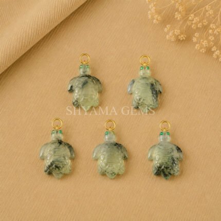 Prehnite Turtle Carved 18mm Gemstone Pendant