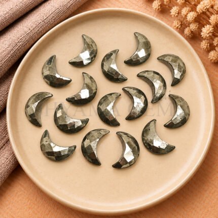 Pyrite Faceted Moon Gemstone 17mm