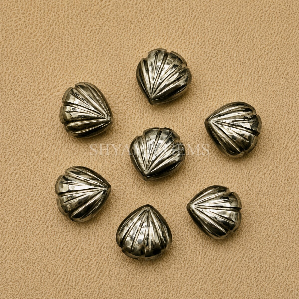 Pyrite Carved Shell Gemstone 12mm Pyrite Carved Shell Gemstone 12mm