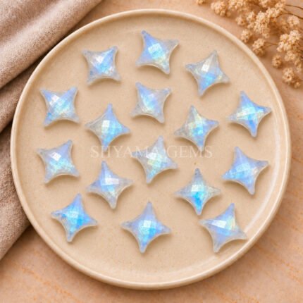 Rainbow Moonstone Carved Ninja Star Loose Gemstone 15mm