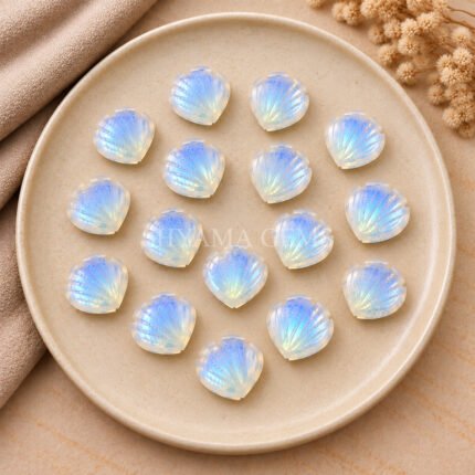 Rainbow Moonstone Carved Shell Gemstone 12mm