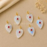 Rainbow Moonstone Leaf Inlay Pendant 14x10mm