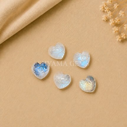 Rainbow Moonstone Carved Evil Eye Heart Loose Gemstone 12mm