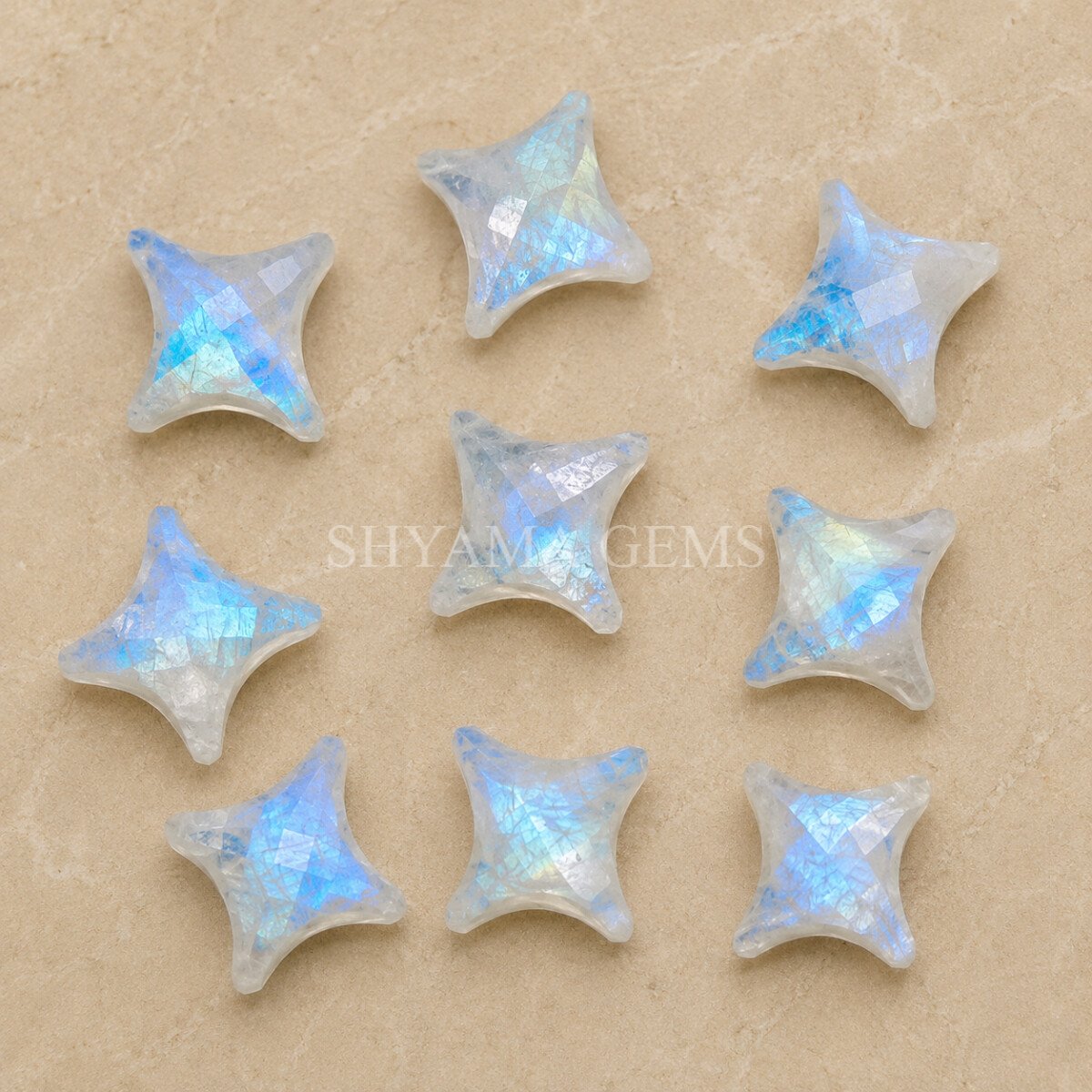 Rainbow Moonstone Carved Ninja Star Loose Gemstone 12mm Rainbow Moonstone Carved Ninja Star Loose Gemstone 12mm