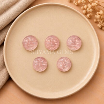 Rose Quartz Full Moon Face Carved Loose Gemstone 15mm