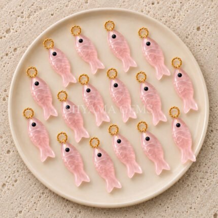 Rose Quartz Fish Inlay Pendant 25x8mm