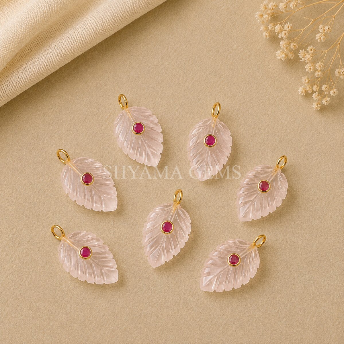 Rose Quartz Leaf Inlay Pendant 14x10mm Rose Quartz Leaf Inlay Pendant 14x10mm