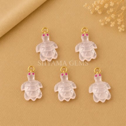 Rose Quartz Turtle Carved 18mm Gemstone Pendant