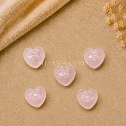 Rose Quartz Carved Evil Eye Heart Loose Gemstone 12mm