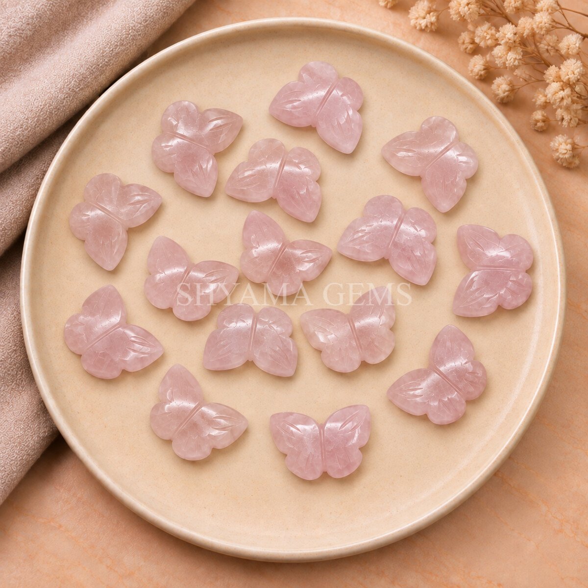 Rose Quartz Hand Carved Butterfly Gemstone 13mm Rose Quartz Hand Carved Butterfly Gemstone 13mm