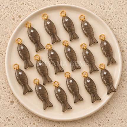Smoky Quartz Fish Inlay Pendant 25x8mm