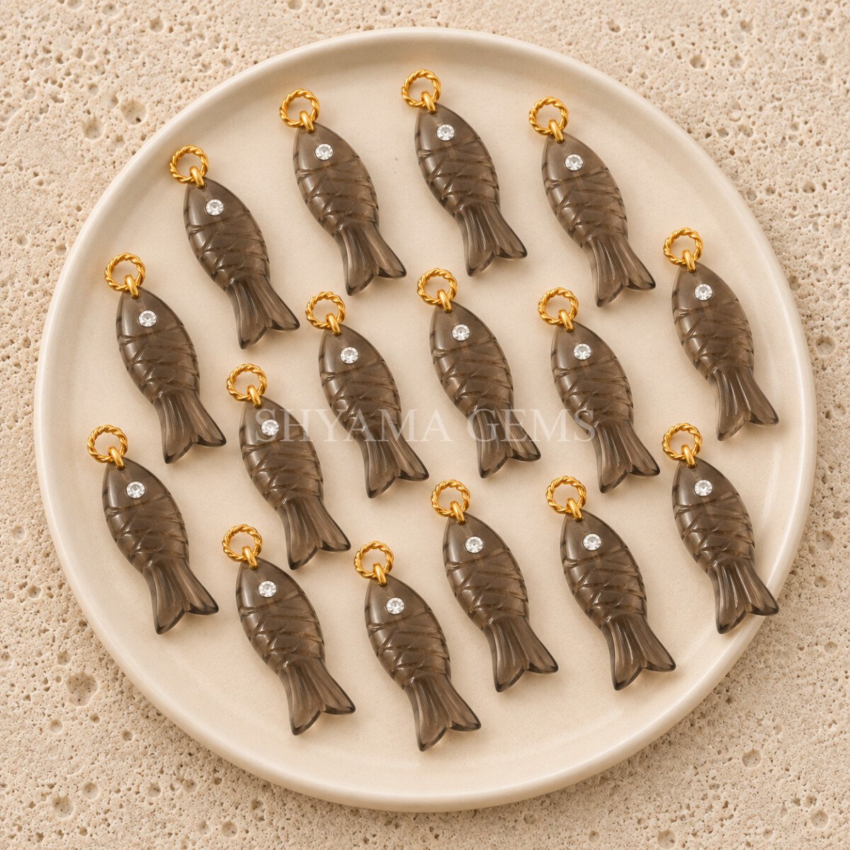 Smoky Quartz Fish Inlay Pendant 25x8mm Smoky Quartz Fish Inlay Pendant 25x8mm