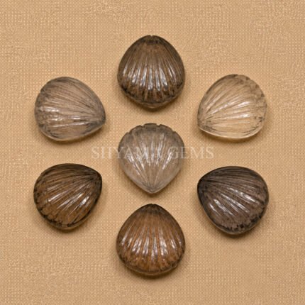Smoky Quartz Carved Shell Gemstone 12mm