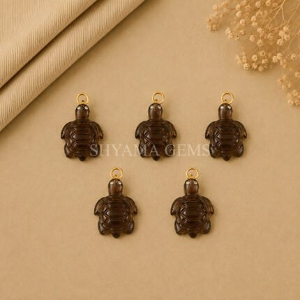 Smoky Quartz Turtle Carved 18mm Gemstone Pendant