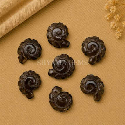 Smoky Quartz Shell Snail Nautilus Carved 20mm Gemstone