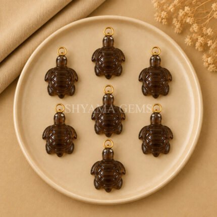 Smoky Quartz Turtle Carved 18mm Gemstone Pendant