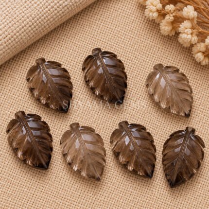 Smoky Quartz Leaf Carved Gemstone 14x10mm