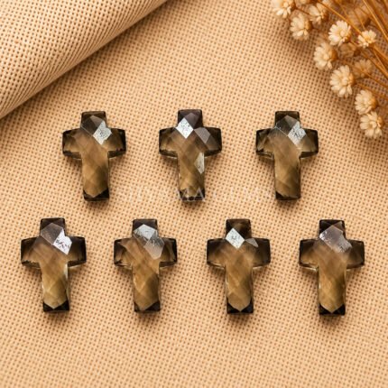 Smoky Quartz Faceted Cross Shape Loose Gemstone 15x10mm