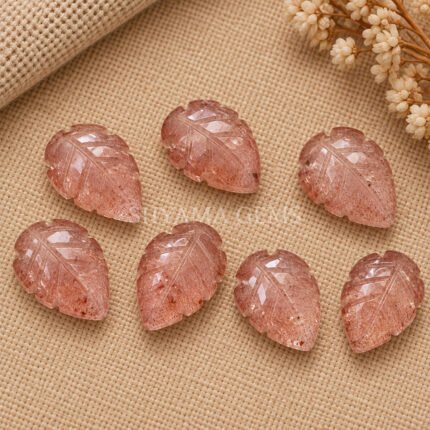 Strawberry Quartz Leaf Carved Gemstone 14x10mm