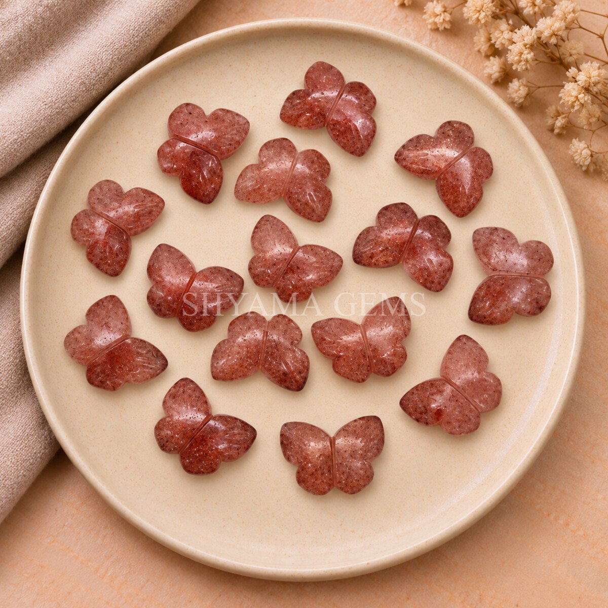 Strawberry Quartz Hand Carved Butterfly Gemstone 13mm Strawberry Quartz Hand Carved Butterfly Gemstone 13mm