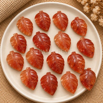 Sunstone Leaf Carved Gemstone 14x10mm