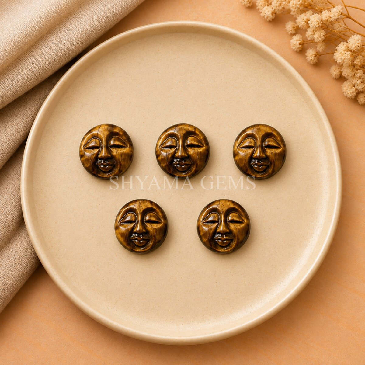 Tiger Eye Full Moon Face Carved Loose Gemstone 15mm Tiger Eye Full Moon Face Carved Loose Gemstone 15mm