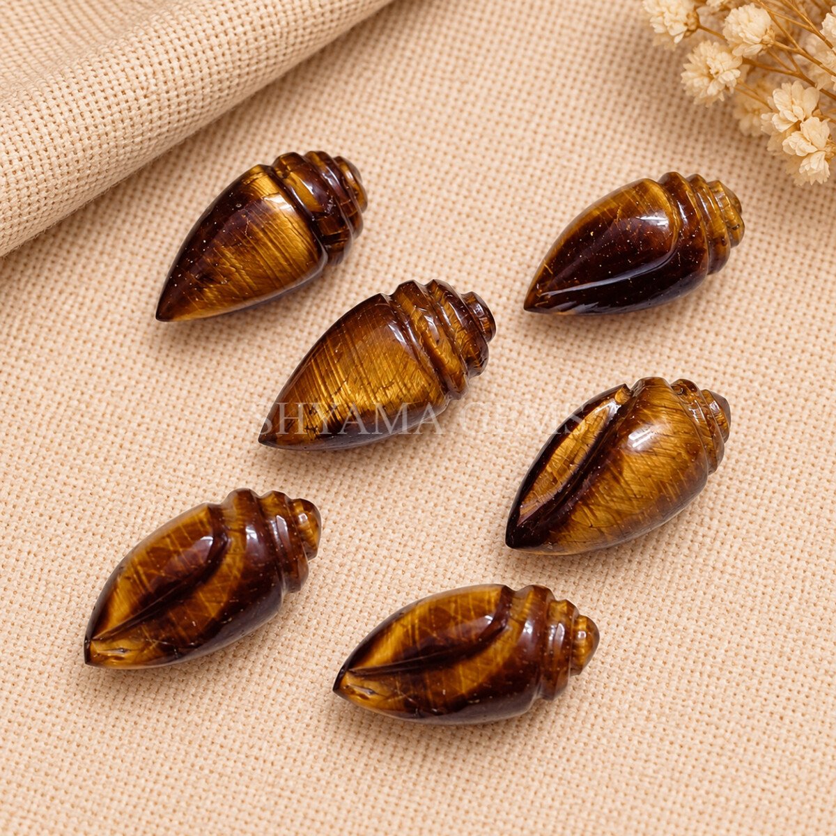 Tiger Eye Conch Shell Carved Gemstone 18×10mm Tiger Eye Conch Shell Carved Gemstone 18×10mm