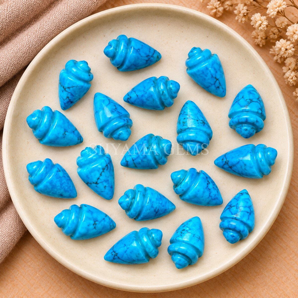 Turquoise Conch Shell Carved Gemstone 18×10mm Turquoise Conch Shell Carved Gemstone 18×10mm