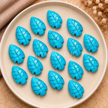 Blue Turquoise Leaf Carved Gemstone 14x10mm