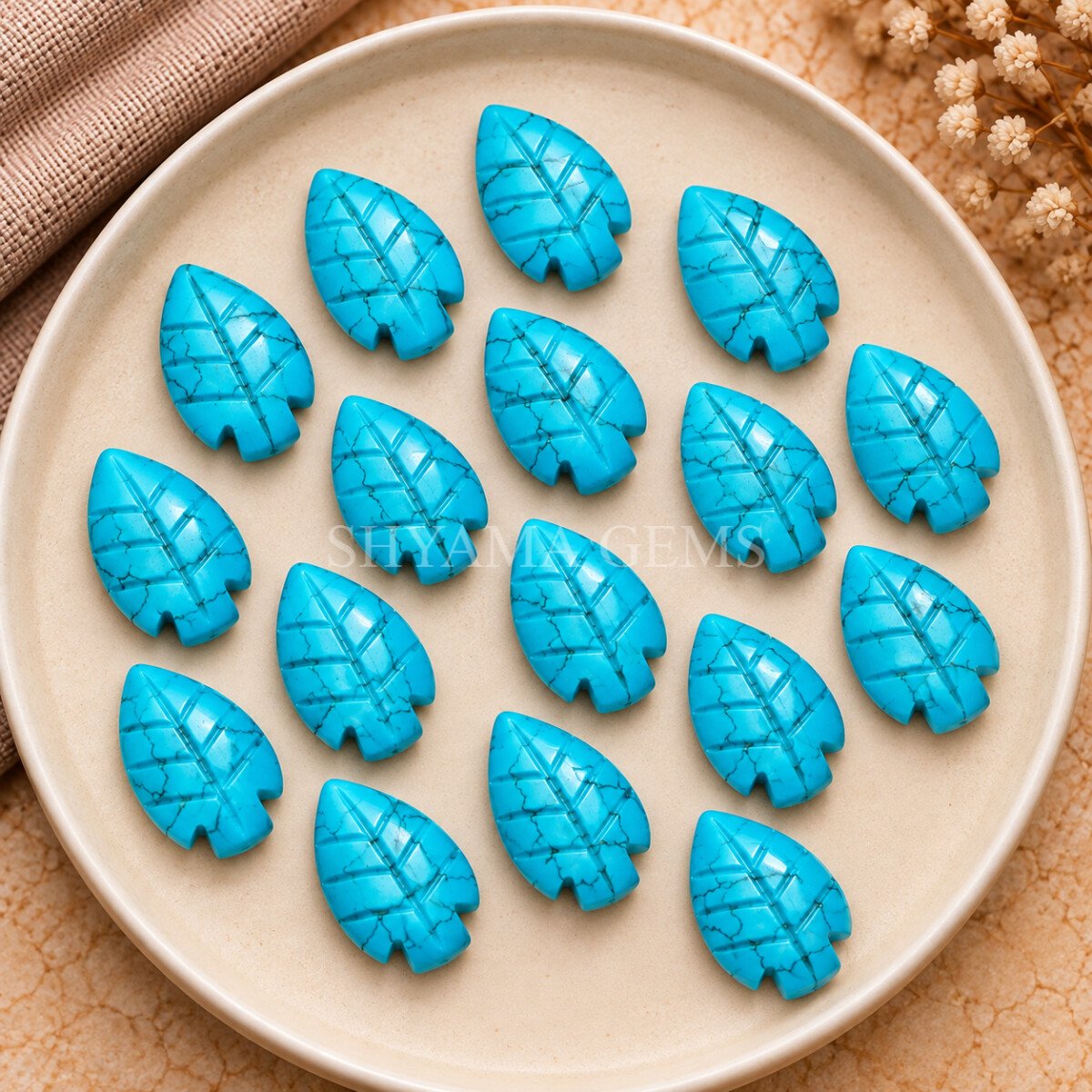 Blue Turquoise Leaf Carved Gemstone 14x10mm Blue Turquoise Leaf Carved Gemstone 14x10mm